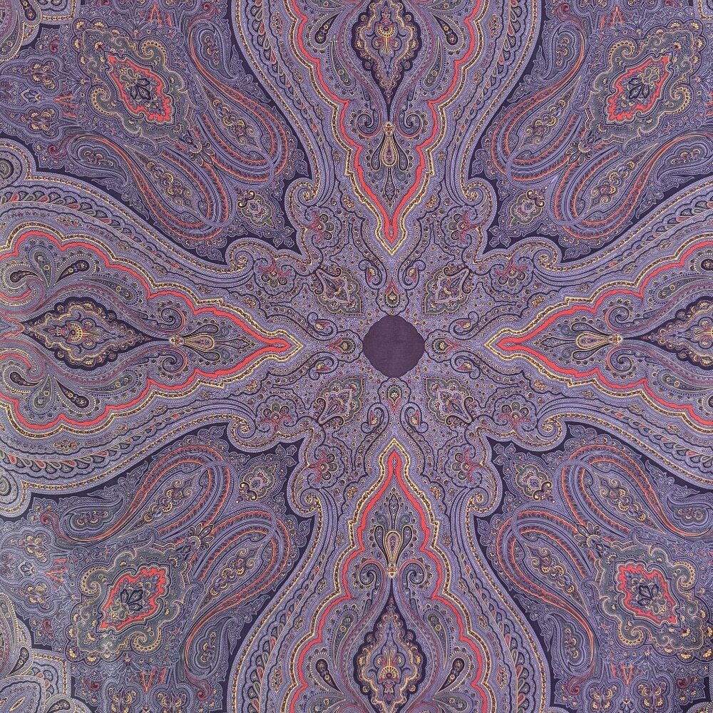Vintage CHANEL Women's Blue & Gold Silk Wool Paisley Square Scarf Size 34" x 34" - Picture 4 of 8